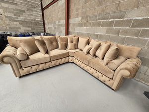Windsor Chesterfield Corner Sofa – Beige Plush Fabric
