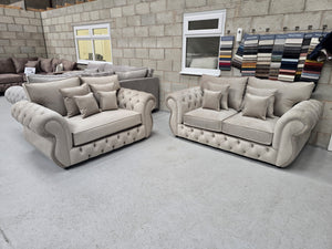 3+2 Rio Chesterfield Sofa Set - New Coffee Plush Fabric