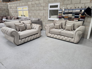 3+2 Rio Chesterfield Sofa Set - New Coffee Plush Fabric