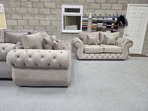 3+2 Rio Chesterfield Sofa Set - New Coffee Plush Fabric