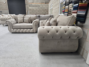 3+2 Rio Chesterfield Sofa Set - New Coffee Plush Fabric