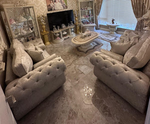3+2 Rio Chesterfield Sofa Set – Silver Crush Velvet Fabric