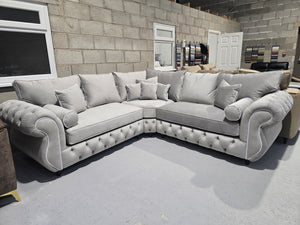 Rio Chesterfield Corner Sofa – Silver Plush Fabric