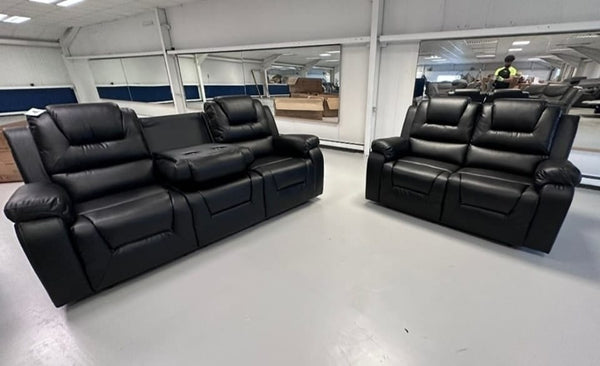 3+2 Vancouver Recliner Sofa Set With Cupholders (Black)