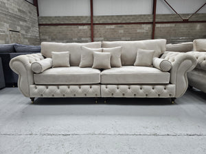 Rio Chesterfield 4 Seater Sofa -  Cream Plush Fabric