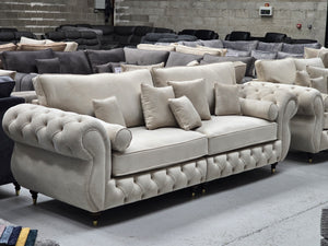 Rio Chesterfield 4 Seater Sofa -  Cream Plush Fabric