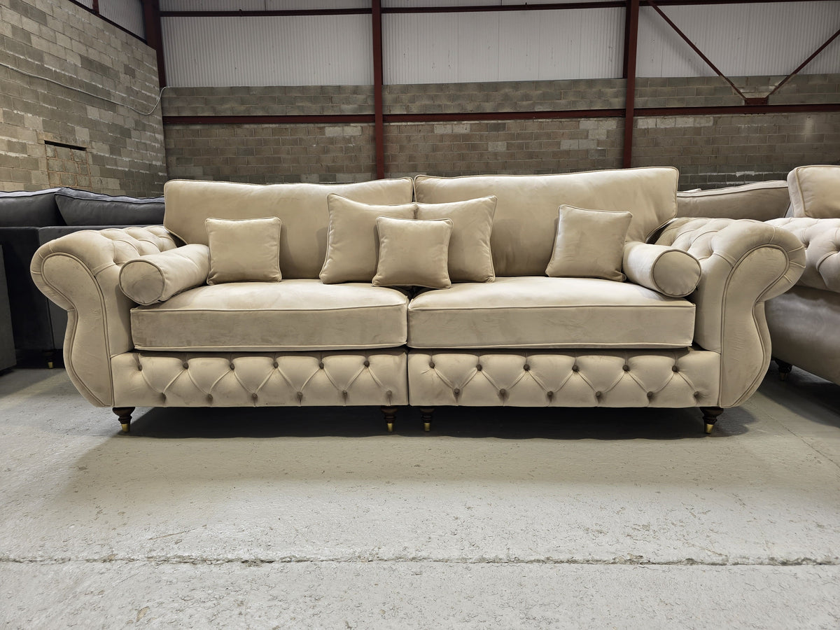 Rio Chesterfield 4 Seater Sofa -  Cream Plush Fabric