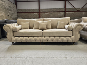 Rio Chesterfield 4 Seater Sofa -  Cream Plush Fabric