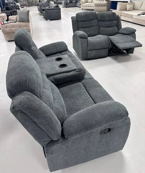 3+2 Roma Leather Recliner Sofa Set with Cupholders (Grey)