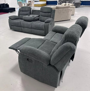 3+2 Roma Leather Recliner Sofa Set with Cupholders (Grey)