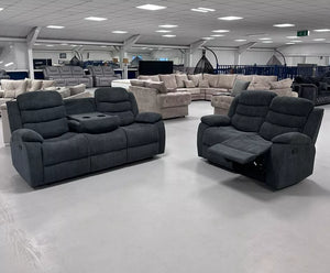 3+2 Roma Leather Recliner Sofa Set with Cupholders (Grey)