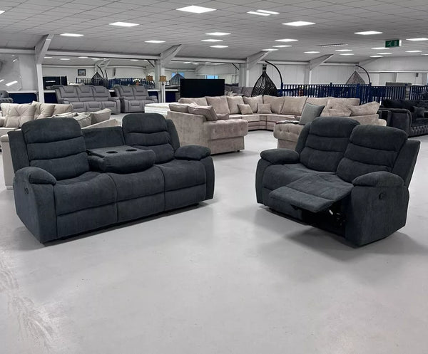3+2 Roma Fabric Recliner Sofa Set with Cupholders (Grey)