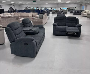 3+2 Roma Leather Recliner Sofa Set with Cupholders (Grey)